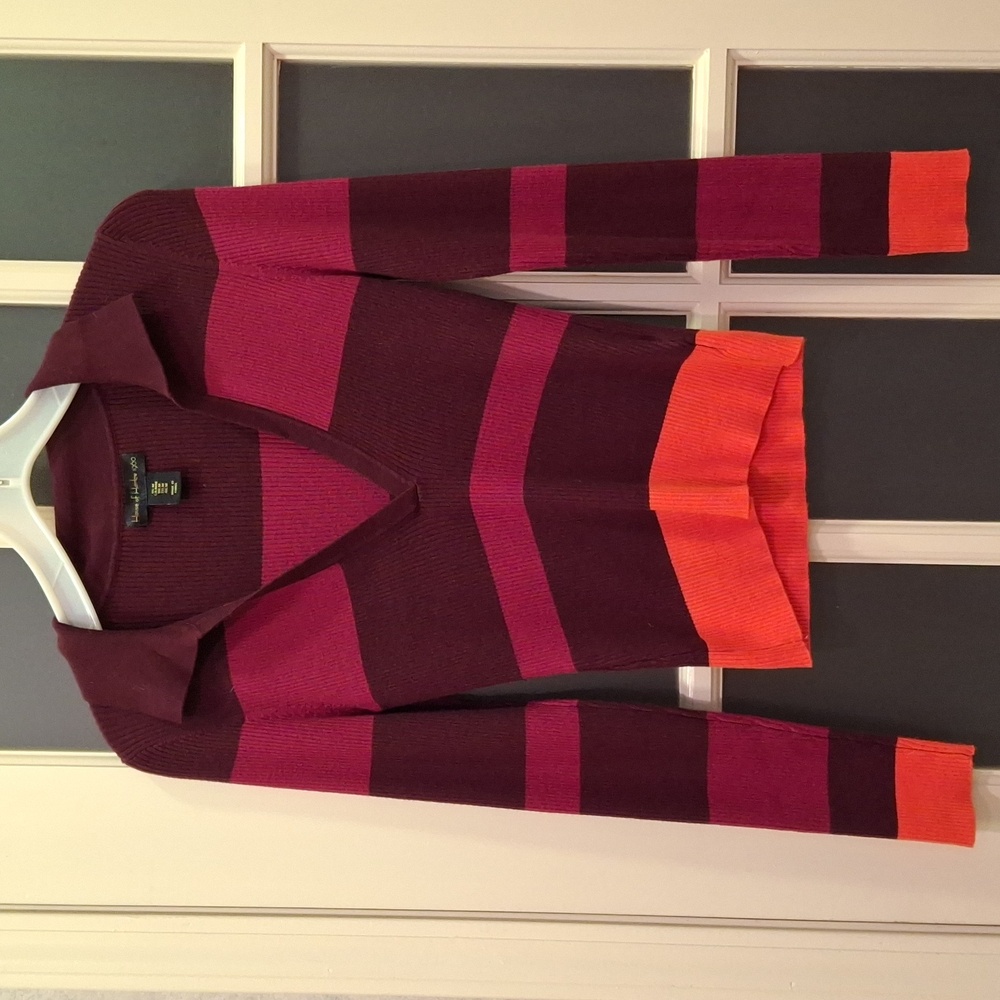 "HOUSE OF HARLOW 1960" Women's Sz. M, Striped, Collared, V-neck, Tapered Sweater